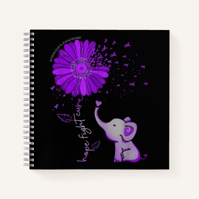 Hope Fight Cute Elephant Alzheimer's Purple Ribbon Notebook (Front)