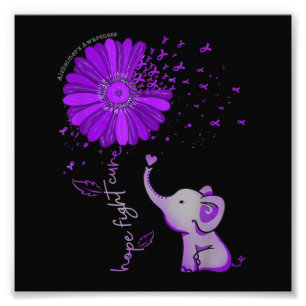 Hope Fight Cute Elephant Alzheimer's Purple Ribbon Photo Print