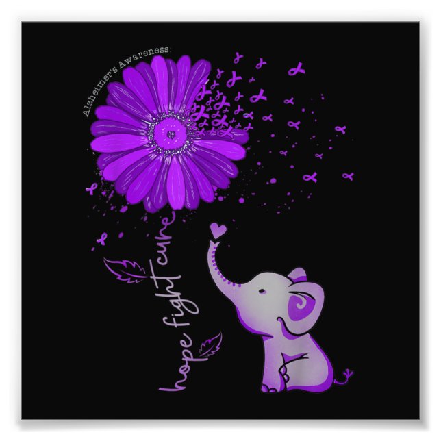 Hope Fight Cute Elephant Alzheimer's Purple Ribbon Photo Print (Front)