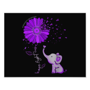 Hope Fight Cute Elephant Alzheimer's Purple Ribbon Photo Print