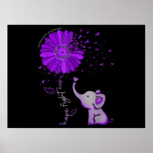 Hope Fight Cute Elephant Alzheimer's Purple Ribbon Poster