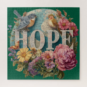 Hope Floral Typography with Birds and Botanical Jigsaw Puzzle