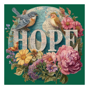 Hope Floral Typography with Birds and Botanical Photo Print