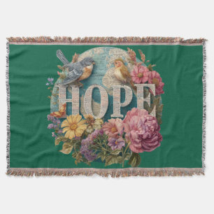 Hope Floral Typography with Birds and Botanical Throw Blanket