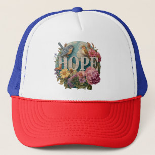 Hope Floral Typography with Birds and Botanical Trucker Hat
