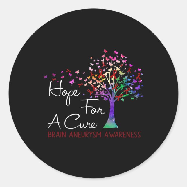 Hope For A Cure Brain Aneurysm Awareness Tree Ribb Classic Round Sticker (Front)
