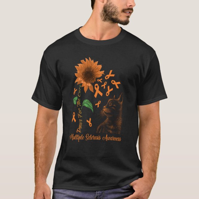 Hope For A Cure Cat & Sunflower Multiple Sclerosis T-Shirt (Front)