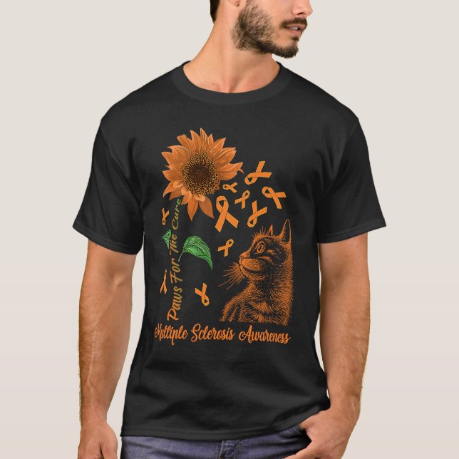 Hope For A Cure Cat & Sunflower Multiple Sclerosis T-Shirt (Front)