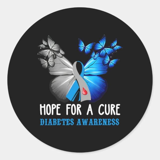 Hope For A Cure Diabetes Awareness Butterfly Diabe Classic Round Sticker (Front)