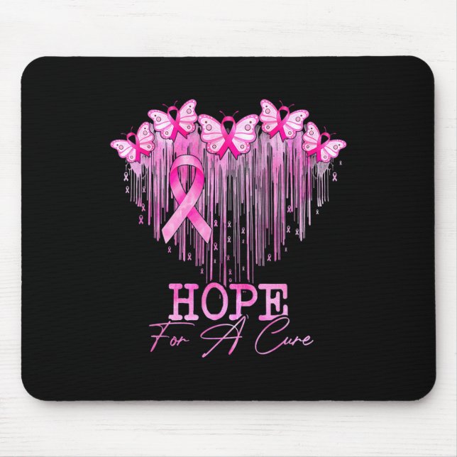 Hope For A Cure Pink Butterfly Breast Cancer Aware Mouse Pad (Front)