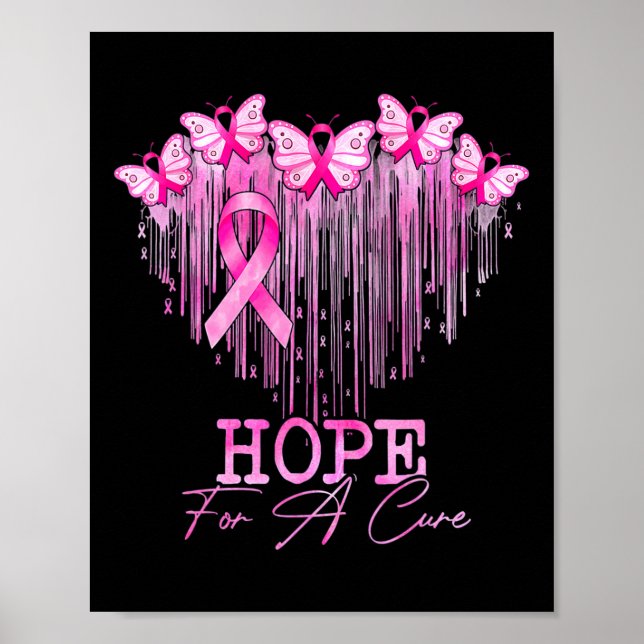 Hope For A Cure Pink Butterfly Breast Cancer Aware Poster (Front)
