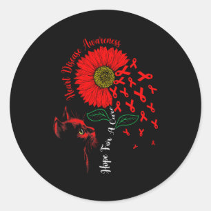 Hope For A Cure Sunflower Black Cat Heart Disease  Classic Round Sticker