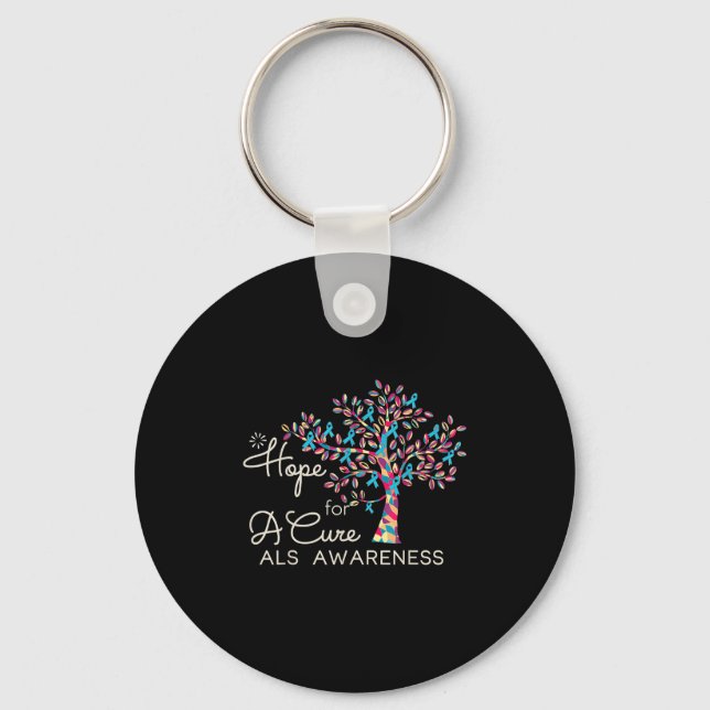 Hope For A Cure Tree Ribbon Blue Als Awareness Sup Key Ring (Front)