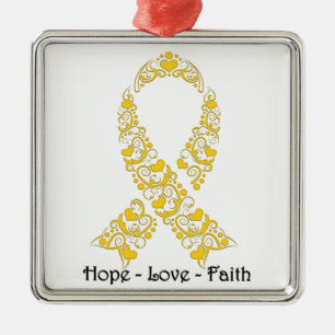 Hope Gold Awareness Ribbon Metal Tree Decoration