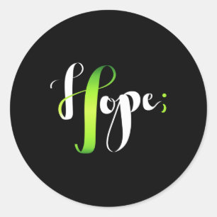 Hope Green Ribbon Semicolon - Mental Health Awaren Classic Round Sticker