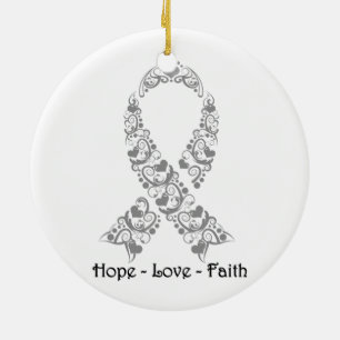 Hope Grey Awareness Ribbon Ceramic Tree Decoration