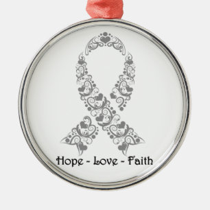 Hope Grey Awareness Ribbon Metal Tree Decoration