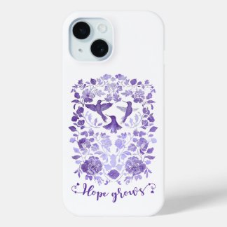 Hope Grows – Lavender Linocut Bird Inspirational iPhone 15 Case