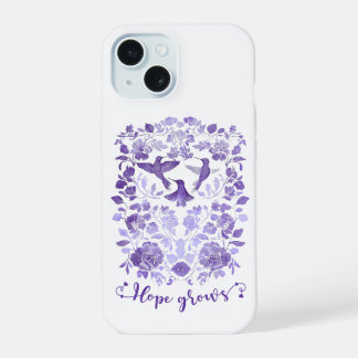 Hope Grows – Lavender Linocut Bird Inspirational iPhone 15 Case
