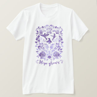 Hope Grows – Lavender Linocut Bird Inspirational T-Shirt