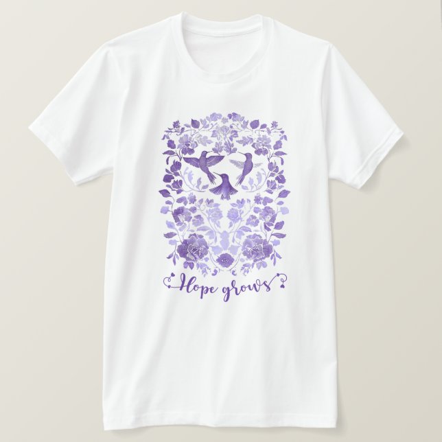 Hope Grows – Lavender Linocut Bird Inspirational T-Shirt (Design Front)