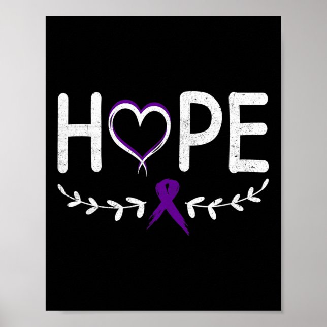 Hope Heart Purple Ribbon Pancreatic Cancer  Poster (Front)