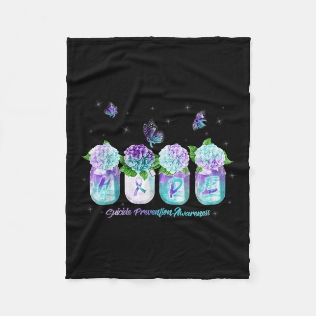 Hope Hydrangea Flower Butterfly Suicide Prevention Fleece Blanket (Front)