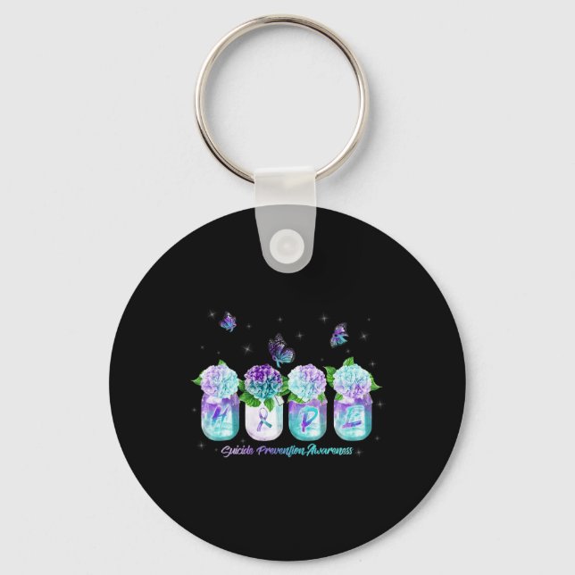 Hope Hydrangea Flower Butterfly Suicide Prevention Key Ring (Front)