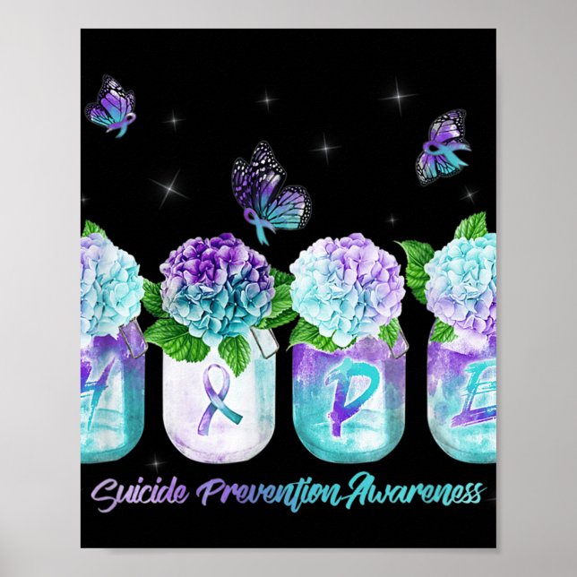 Hope Hydrangea Flower Butterfly Suicide Prevention Poster (Front)