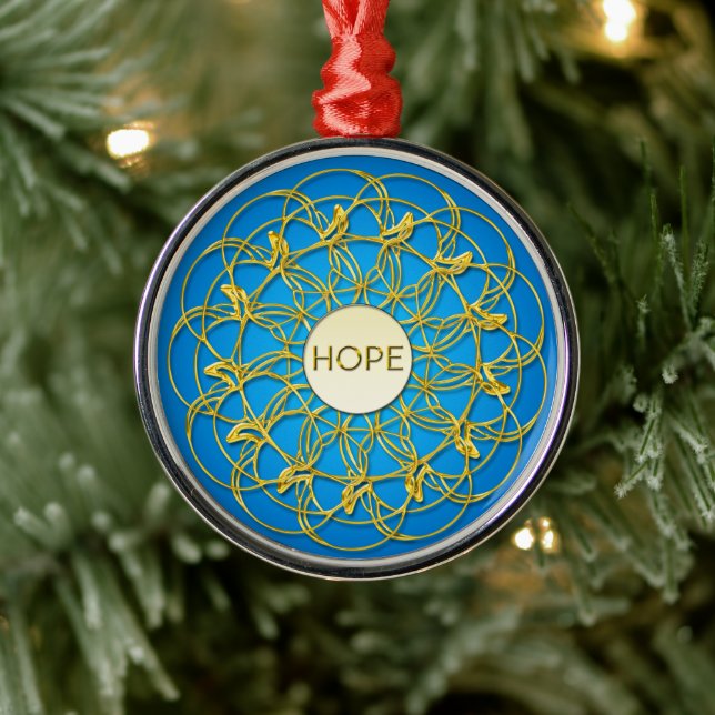 Hope in Centre of Gold Geometric Lace Design Metal Ornament (Tree)