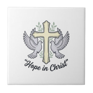 Hope in Christ Dove Cross Vintage Christian Design Ceramic Tile