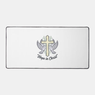 Hope in Christ Dove Cross Vintage Christian Design Desk Mat