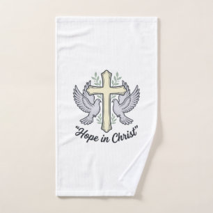 Hope in Christ Dove Cross Vintage Christian Design Hand Towel