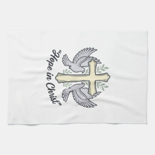 Hope in Christ Dove Cross Vintage Christian Design Tea Towel
