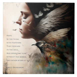 Hope is the Thing with Feathers Ceramic Tile