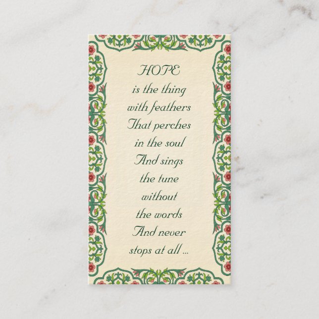 HOPE  is the thing  with feathers  That perches Business Card (Front)