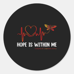 Hope Is Within Me Heartbeat Butterfly Blood Cancer Classic Round Sticker
