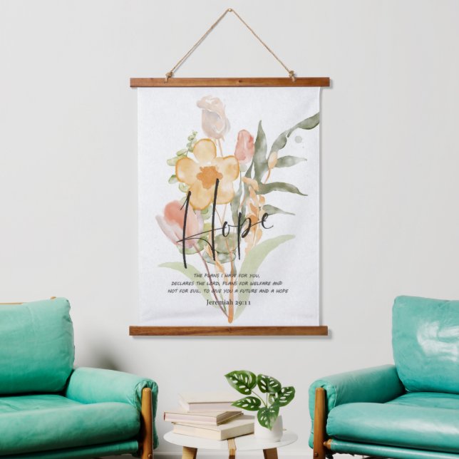 Hope-Jeremiah 29:11 orange floral  Hanging Tapestry (Living Room)