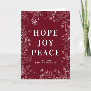 Hope Joy Peace Doves & Leaves Red Religious Holiday Card