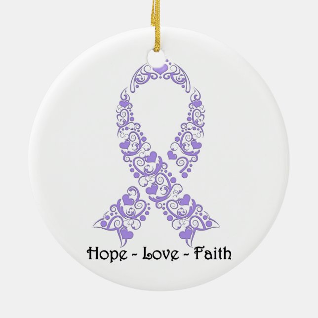 Hope Lavender Awareness Ribbon Ceramic Tree Decoration (Back)