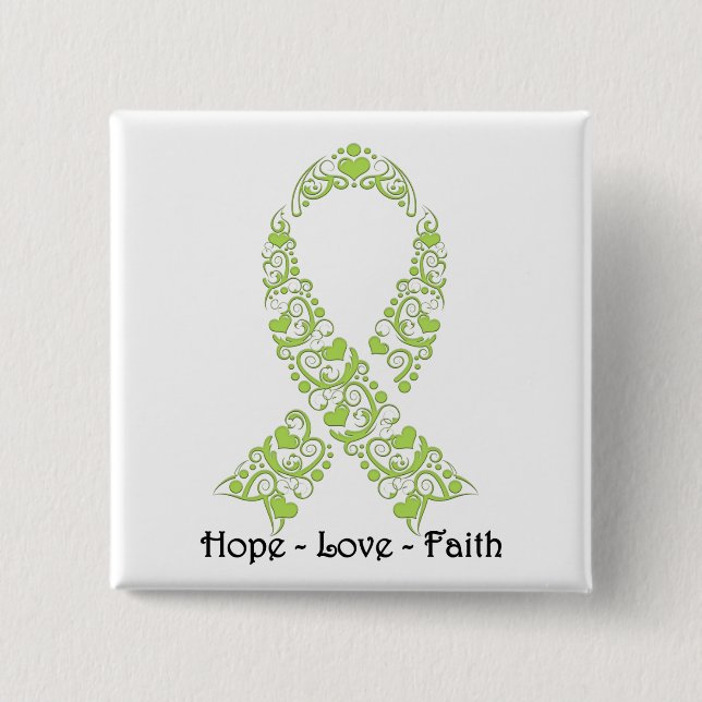 Hope Lime Green Awareness Ribbon 15 Cm Square Badge (Front)