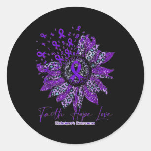 Hope Love Alzheimerheimer Awareness Flower Purple Classic Round Sticker