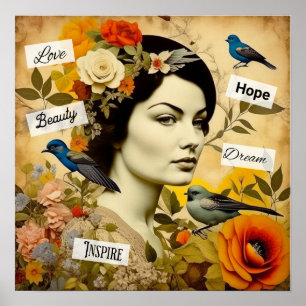 Hope, Love, Beauty, Dream Vintage Lady Poster