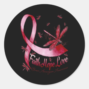 Hope Love Brain Aneurysm Awareness Dragonfly  Classic Round Sticker