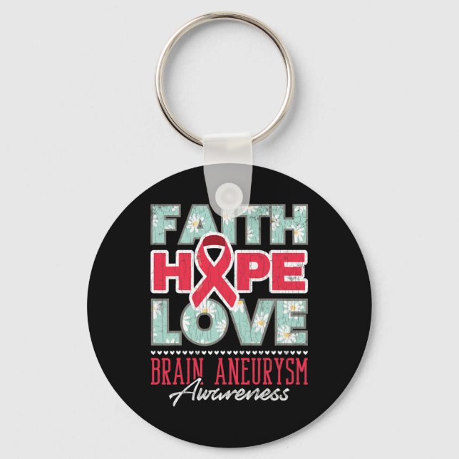 Hope Love Brain Aneurysm Awareness Support Graphic Key Ring (Front)
