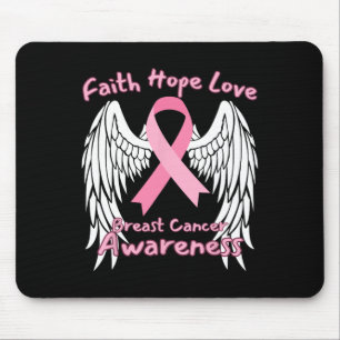 Hope Love Breast Cancer Awareness Wings Pink Ribbo Mouse Pad