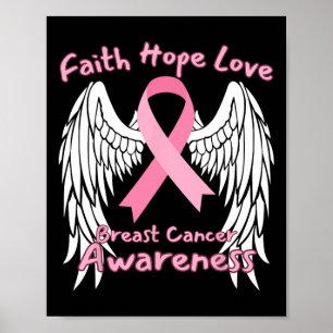 Hope Love Breast Cancer Awareness Wings Pink Ribbo Poster