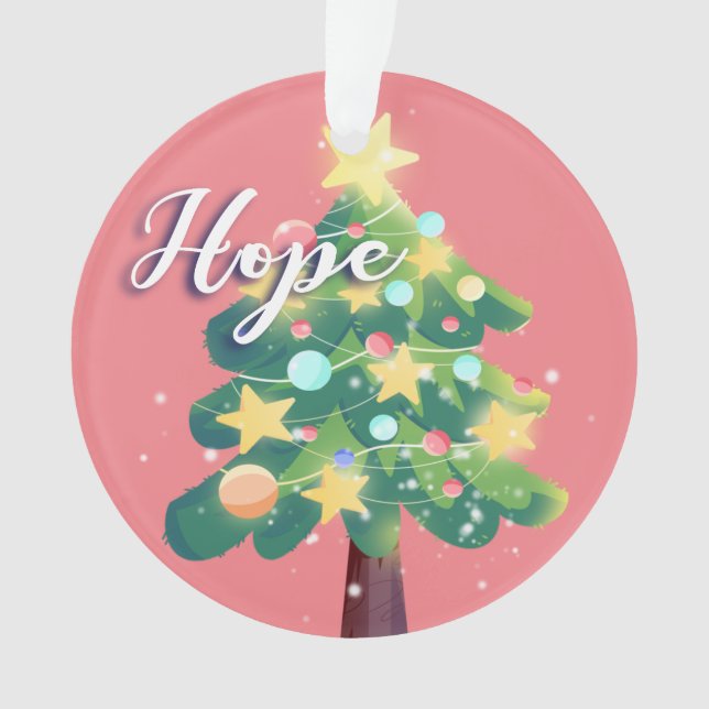 Hope & Love Carton Christmas Tree Pink  Ornament (Front)