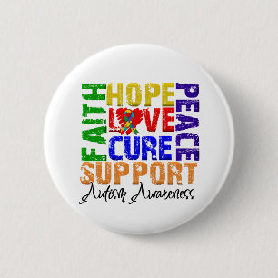Hope Love Cure Autism Awareness 6 Cm Round Badge