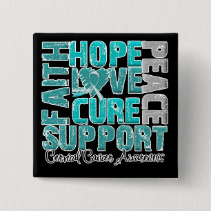 Hope Love Cure Cervical Cancer Awareness 15 Cm Square Badge